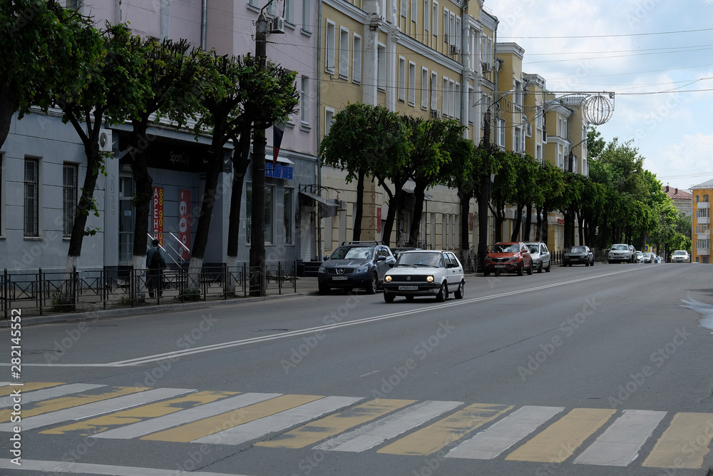 Smolensk, Russia - May, 26, 2019: Image of a pedestrian crossing in the city of Smolensk, Russia
