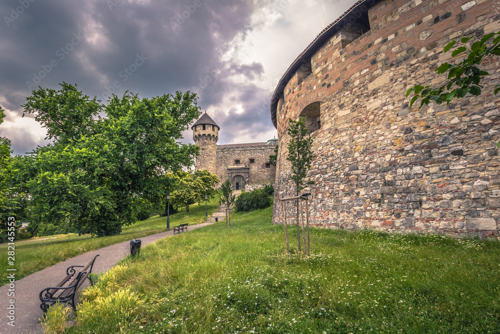 Budapest - June 22, 2019: Castle walls in the Buda side of Budapest, Hungary