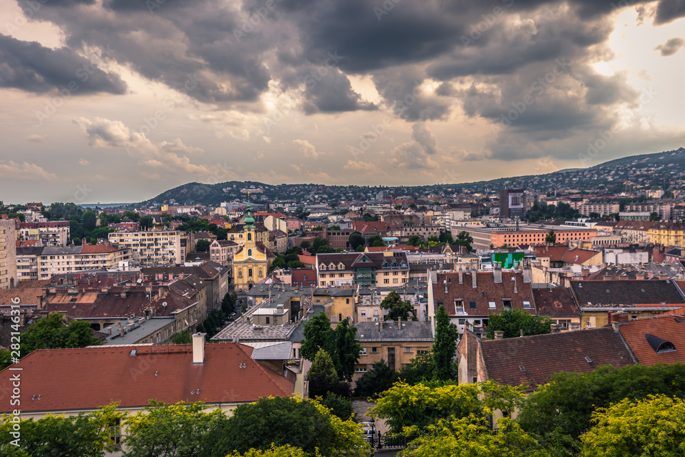 Budapest - June 22, 2019: Panoramic view of the city of Budapest, Hungary