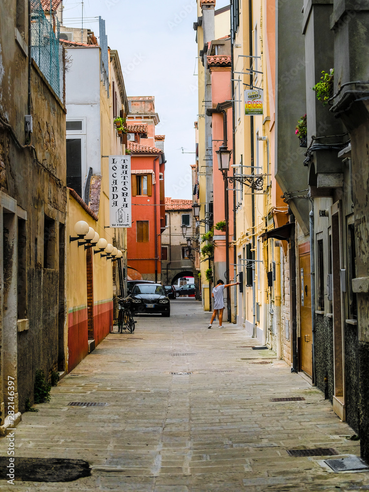Sottomarina, Italy - July, 10, 2019: dwelling houses in a center of Sottomarina, Italy