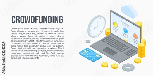 Crowdfunding concept banner. Isometric illustration of crowdfunding vector concept banner for web design