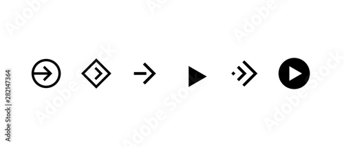 Swipe right button icon set. Application and social network scroll arrow pictogram for web design or app. Vector flat modern black next direction pointer ui interface collection illustration