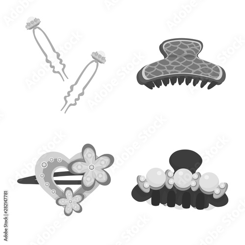 Vector illustration of hairdressing and hairclip icon. Set of hairdressing and fashion stock symbol for web.