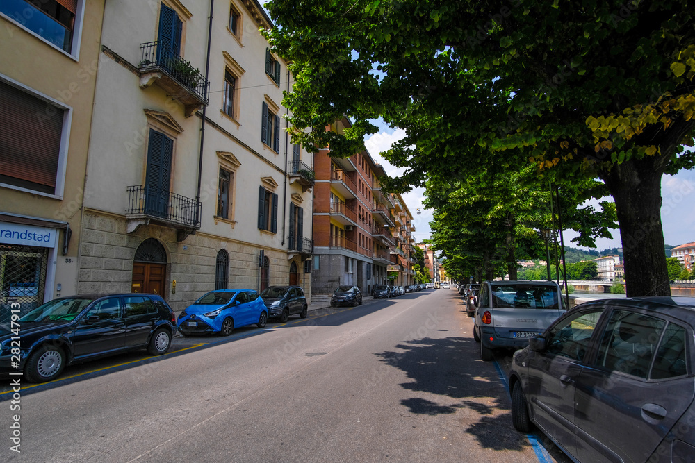 Verona, Italy - July, 11, 2019: street in a center of Verona, Italy