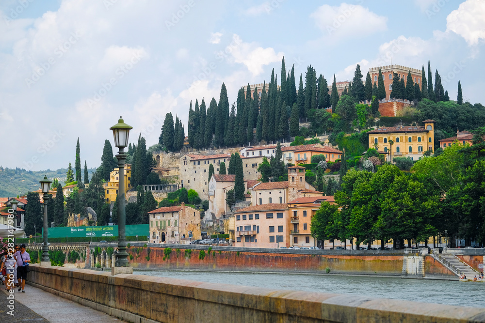 Verona, Italy - July, 17. 2019: embankment of Verona, Italy