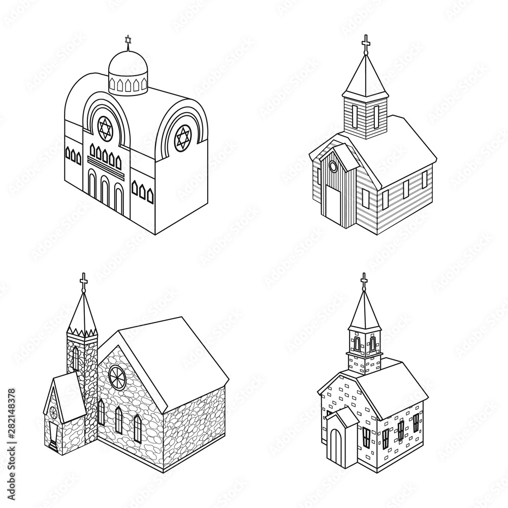 Isolated object of architecture and building icon. Set of architecture and clergy vector icon for stock.