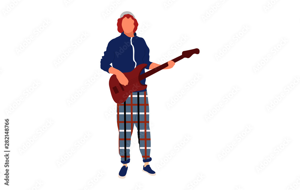 Young man with guitar playing music. Flat isolated illustration - Vector Young man with guitar playing music. Flat isolated illustration - Vector