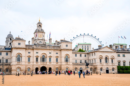 LONDON, UK - June 20, 2019: Horse Guards building time lapse. It was built 1751 -1753 between Whitehall and Horse Guards Parade in Palladian style by John Vardy and designed by William Kent. photo