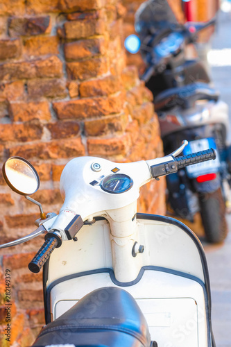 Verona, Italy - July, 11, 2019: motocicles on a parking in Verona, Italy photo