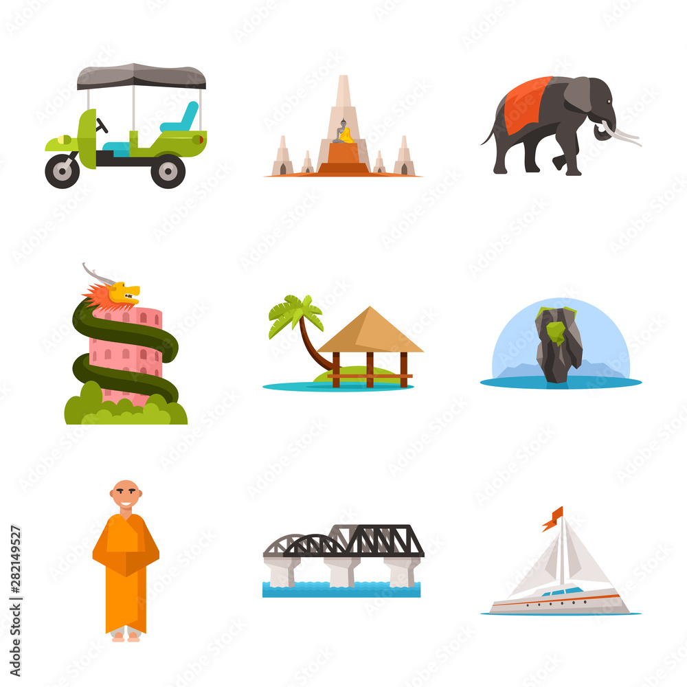 Obraz premium Vector design of thailand and travel sign. Collection of thailand and culture stock vector illustration.