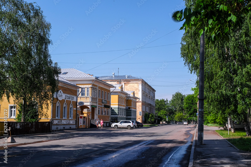 Vologda, Russia - June, 9, 2019: landscape with the image of old russian north town Vologda
