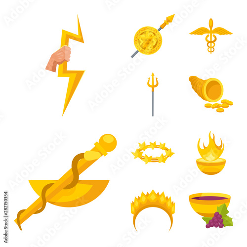 Vector design of attributes and greek sign. Set of attributes and god vector icon for stock.