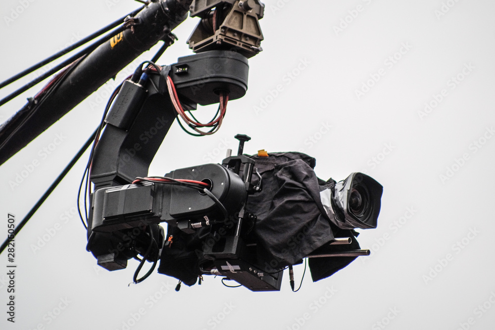Moscow, Russia - June, 11, 2019: mounted on a crane video camera is shooting on Red Square in Moscow during a concert