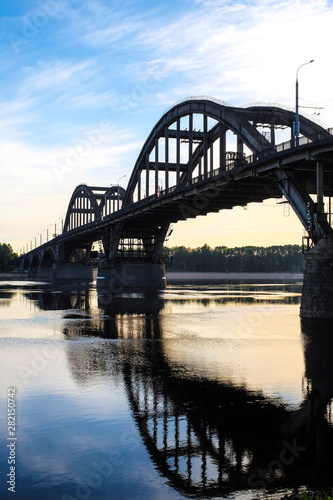 Fototapeta Naklejka Na Ścianę i Meble -  Bridge over Volga in Rybinsk, Russia at sunrise