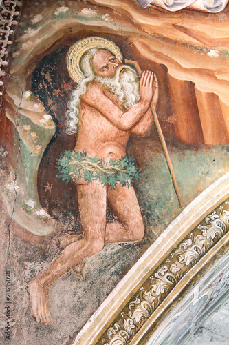 Sant'Antonio eremita; affresco nella cappella cimiteriale di Rifiano (Merano) photo