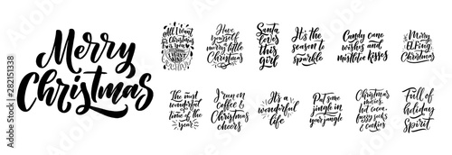 Christmas quotes. Winter xmas slogans. Hand drawn Calligraphic lettering. Inspirational text for invitation design. Vector