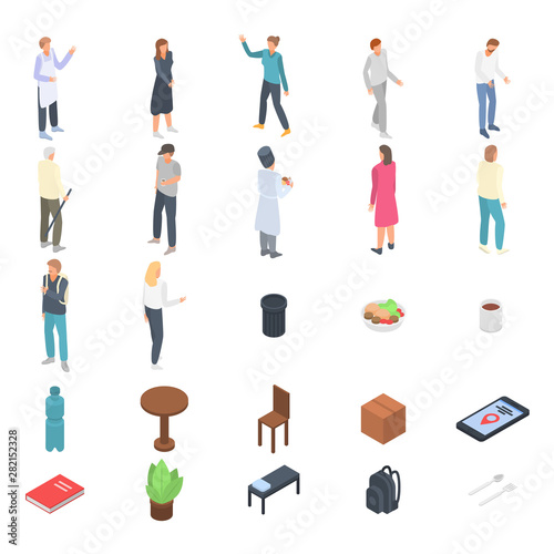 Homeless shelter icons set. Isometric set of homeless shelter vector icons for web design isolated on white background
