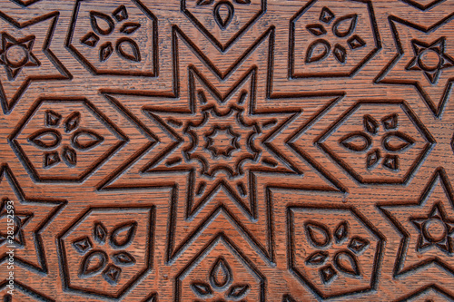 The element of a wooden ornament close-up