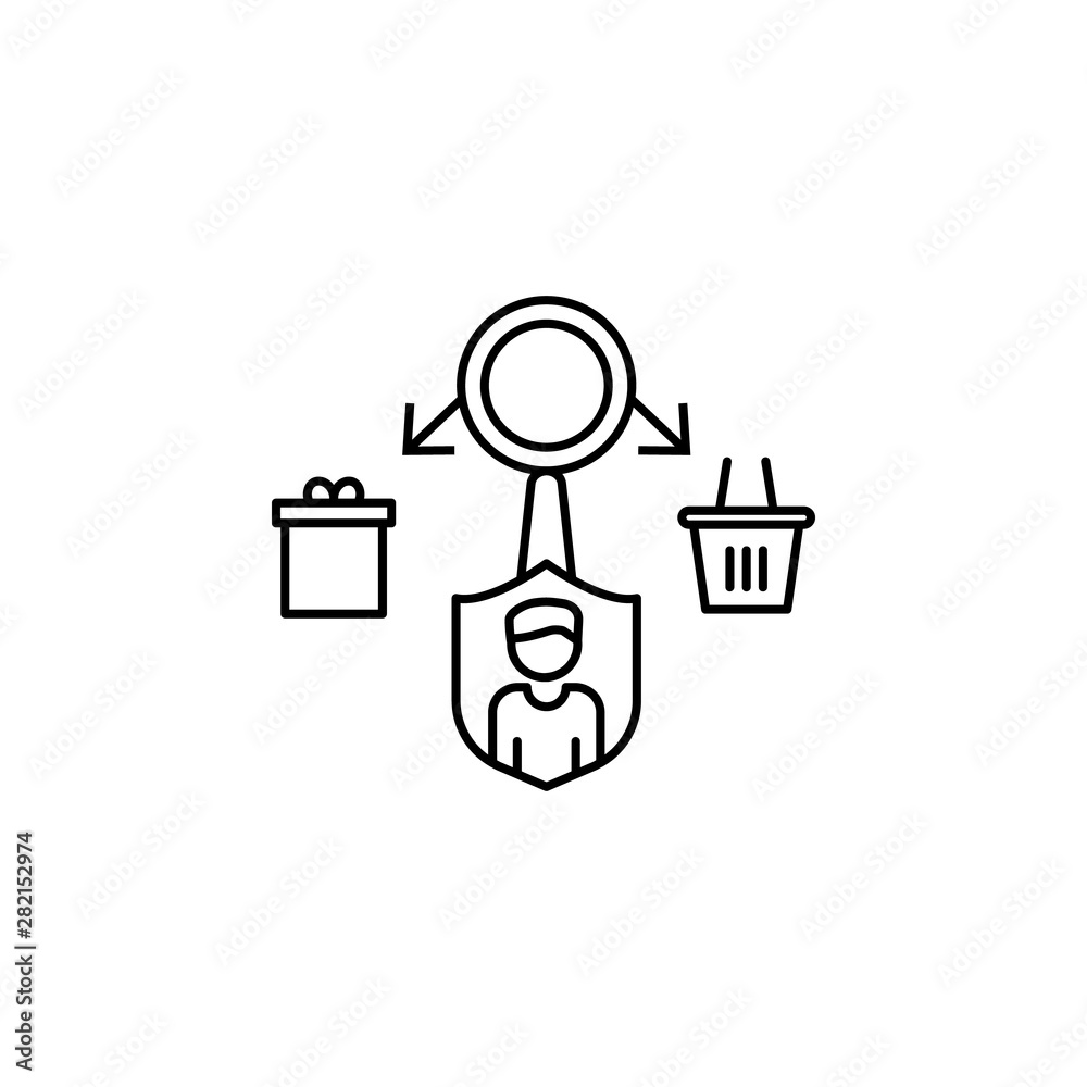 Gift man behavior basket icon. Element of consumer behavior line icon Gift man behavior basket icon. Element of consumer behavior line icon