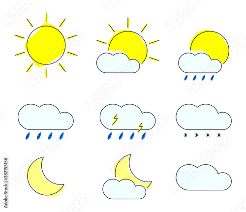 Weather icons set. Modern widgets for meteo forecast. Vector illustration.