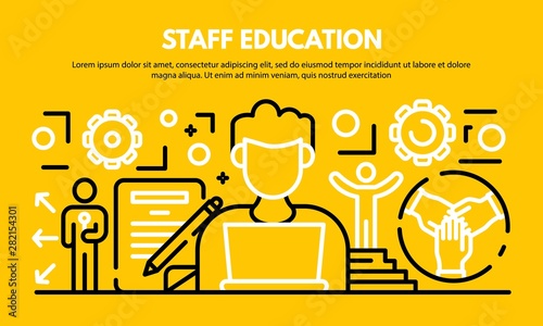 School staff education banner. Outline illustration of school staff education vector banner for web design