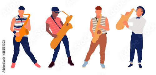 Saxophone players set. Isolated flat illustration - Vector
