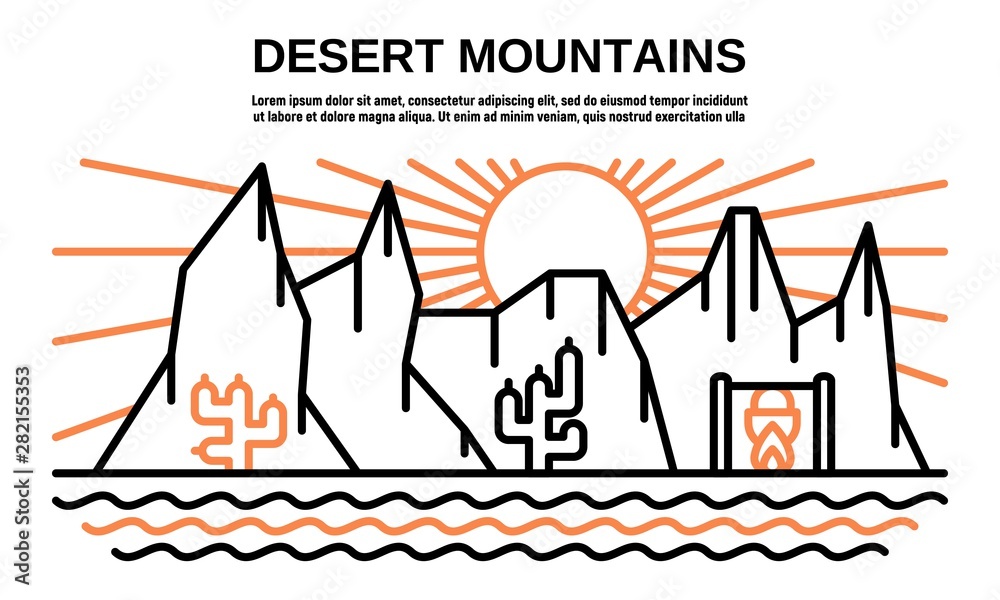 Desert mountains banner. Outline illustration of desert mountains ...