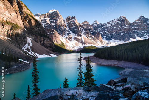 Mountain shadow at sunset over Moraine Lake