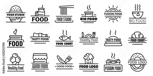 Food courts breakfast logo set. Outline set of food courts breakfast vector logo for web design isolated on white background