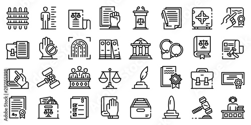 Legislation icons set. Outline set of legislation vector icons for web design isolated on white background photo