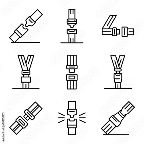 Seatbelt icons set. Outline set of seatbelt vector icons for web design isolated on white background