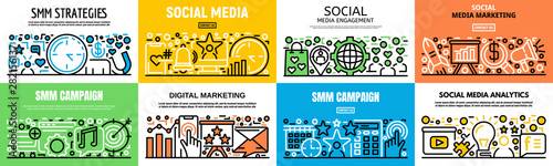 Smm banner set. Outline set of smm vector banner for web design