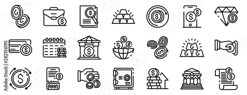 Bank metals icons set. Outline set of bank metals vector icons for web design isolated on white background