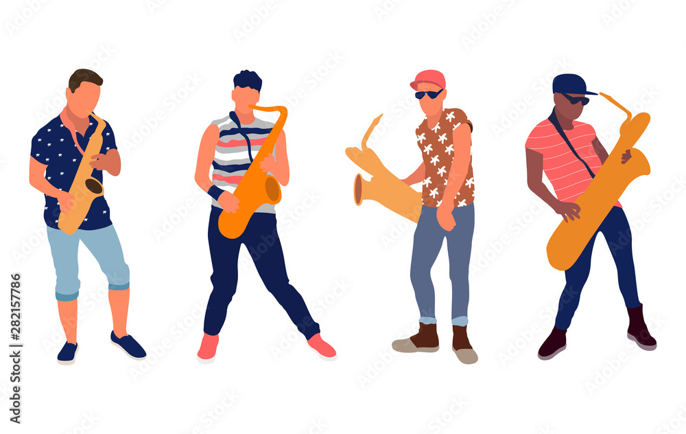Obraz premium Saxophone players set. Isolated flat illustration - Vector