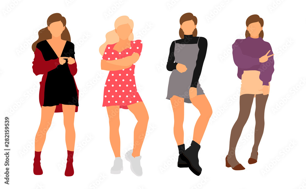 Obraz premium Young model woman set posing on white isolated background. Flat illustration - Vector
