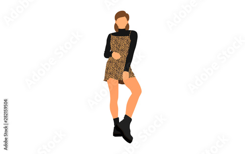 Young model woman posing on white isolated background. Flat illustration - Vector