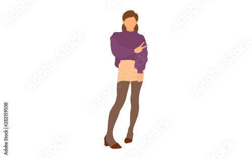 Young model woman posing on white isolated background. Flat illustration - Vector