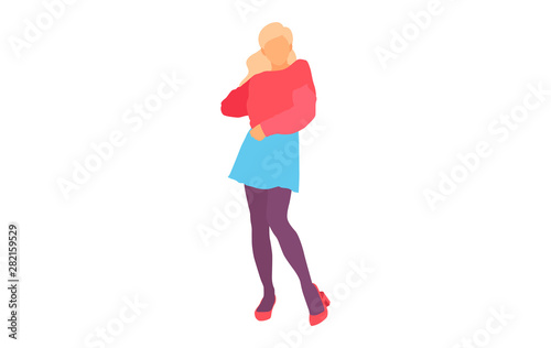 Young model woman posing on white isolated background. Flat illustration - Vector