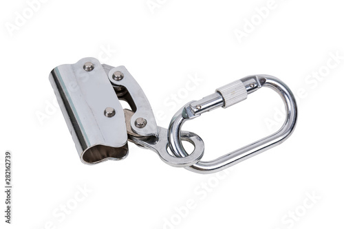 Metal carabiner isolated on white