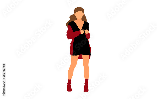 Young model woman posing on white isolated background. Flat illustration - Vector