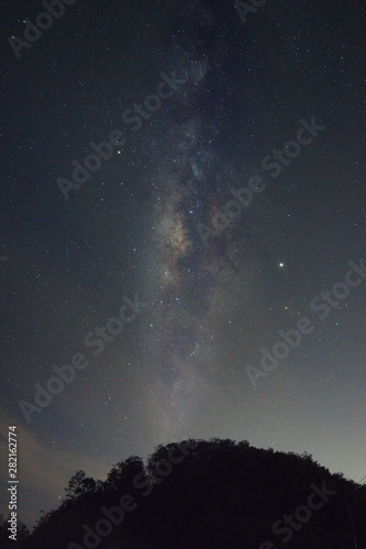 Clearly milky way galaxy rising in Mantanani island, Sabah Malaysia. Image contains noise, grain, blur and soft focus due to high ISO, long exposure and wide aperture.