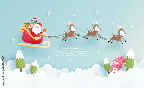 Christmas card in paper cut style. Vector illustration