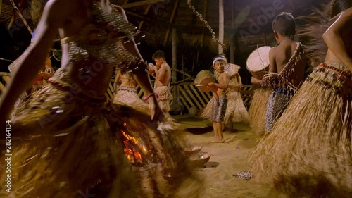 Aboriginal Fire Dance And Traditional Culture Performing In Amazonian Jungle By Night In Ecuador