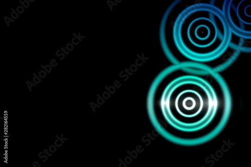 Light teal sound waves oscillating with circle ring on black background