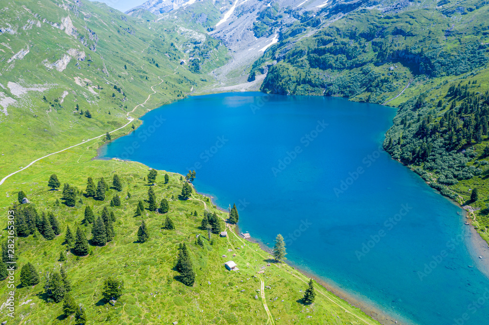 Beautiful mountain lake in the Swiss Alps - Switzerland from above