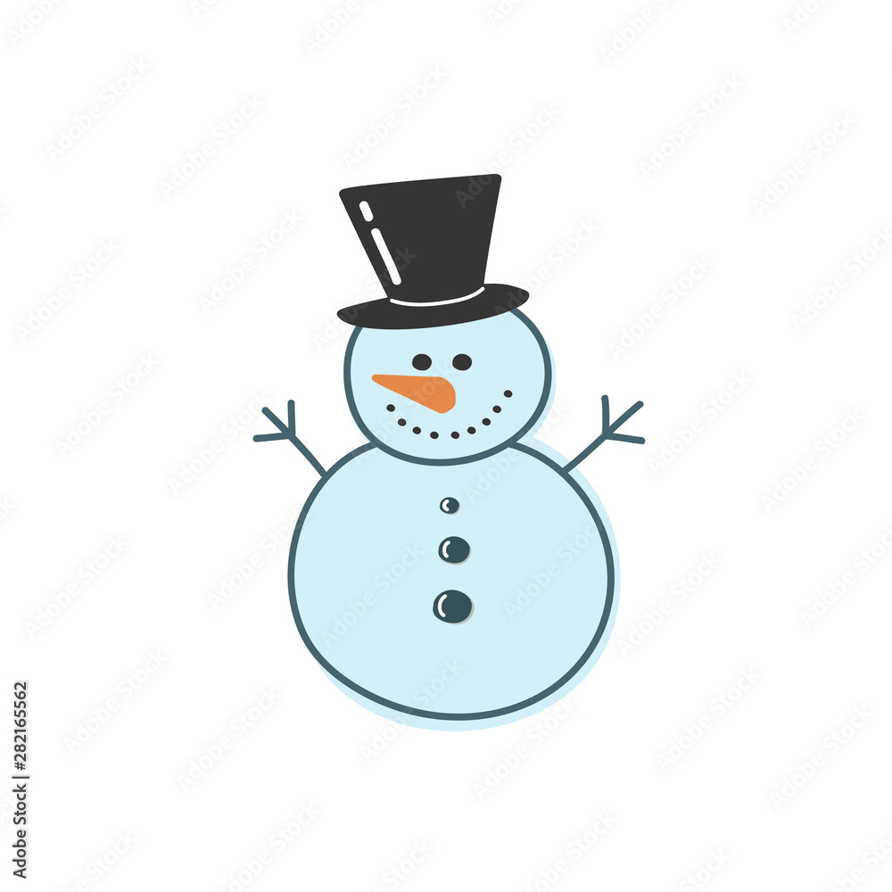 Vector drawing of a blue snowman in the style of a doodle. Illustration by hand.