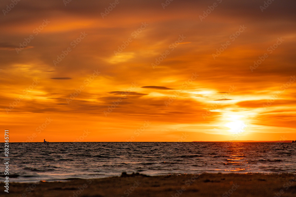 sunset on the sea horizon
