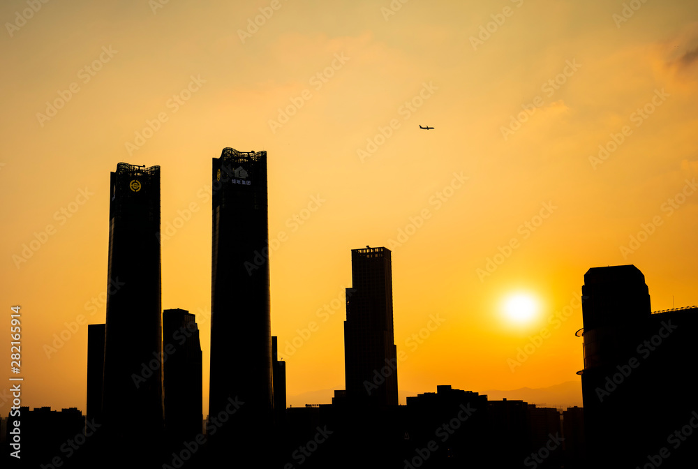 Night city scene, Nanchang China, buildings Night city scene, Nanchang China, buildings