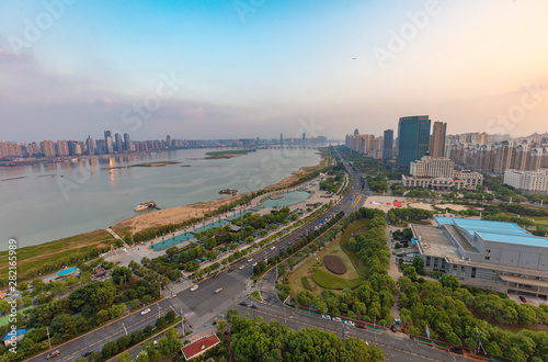 Night city scene, Nanchang China, buildings