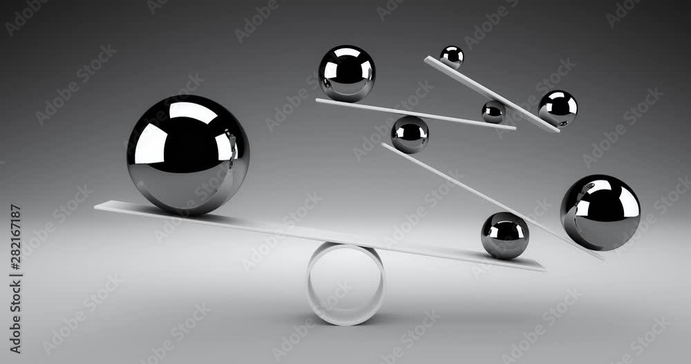 Balance concept. Silver spheres rolling back and forth slowly balancing. 3d render